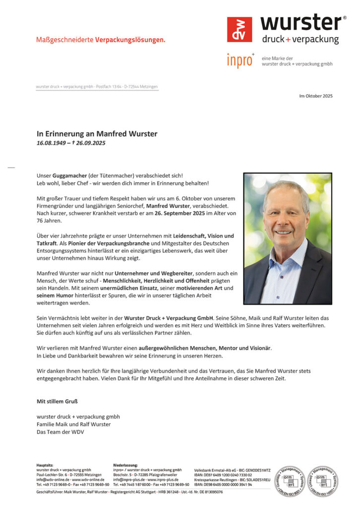 Nachruf Manfred Wurster (wdv)